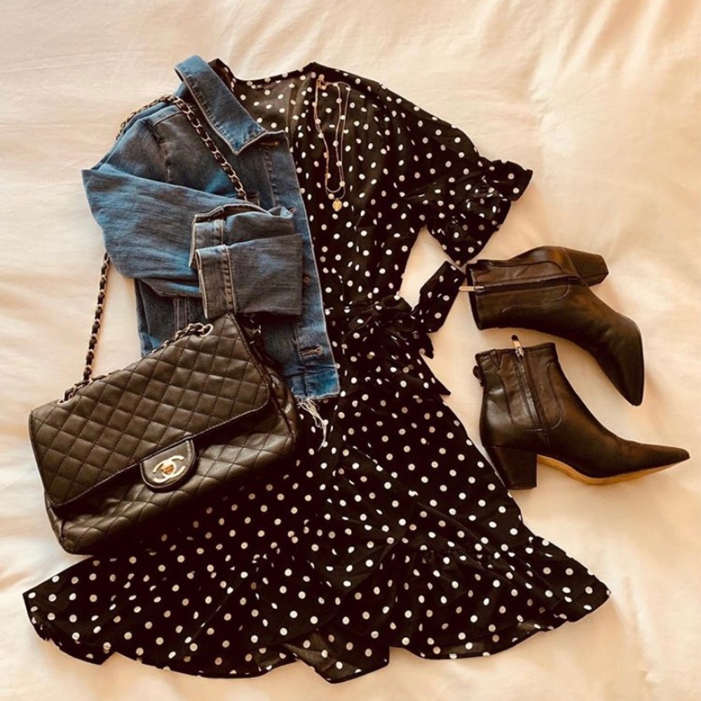 Polka dot wrap dress.
